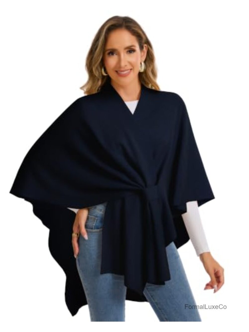 Cashmere Blend Shawl Wrap Women Open Front Poncho Sweater